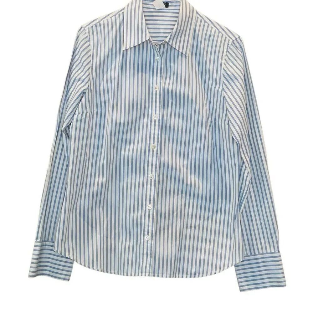 J. Crew Striped Cotton Long Sleeve Classic Fit Button-up Shirt White Blue Medium